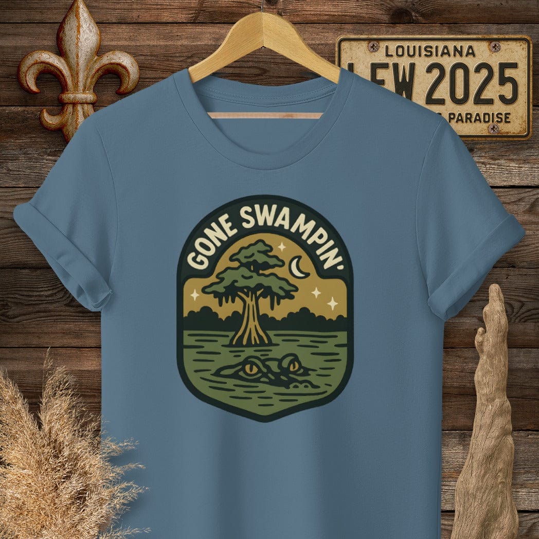 S / Indigo Blue Louisiana Gone Swampin' T-Shirt by Laissez Faire Wear