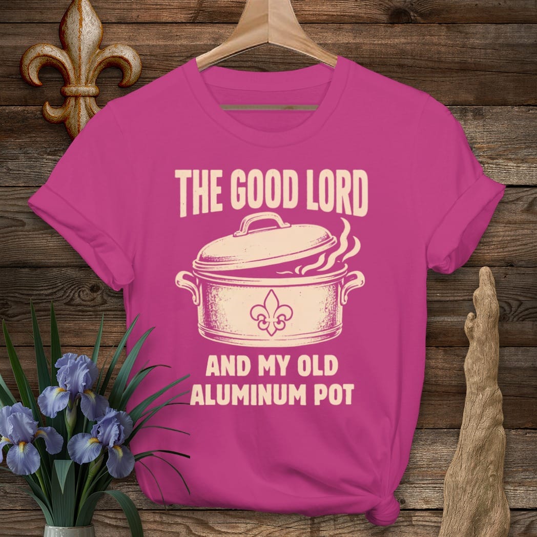 S / Antique Heliconia Louisiana Good Lord & My Aluminum Pot T-Shirt by Laissez Faire Wear