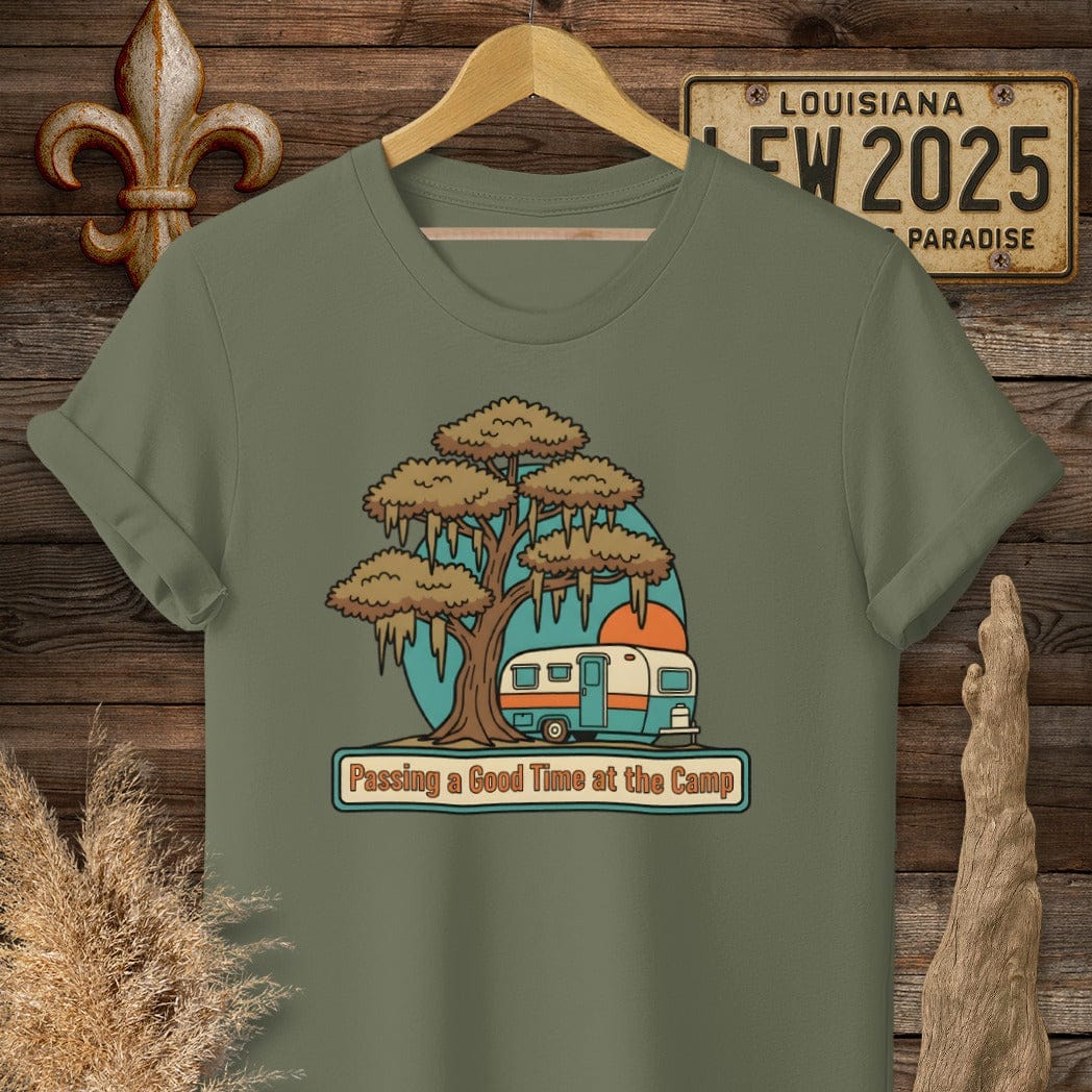 S / Military Green Louisiana Good Time Camp T-Shirt by Laissez Faire Wear