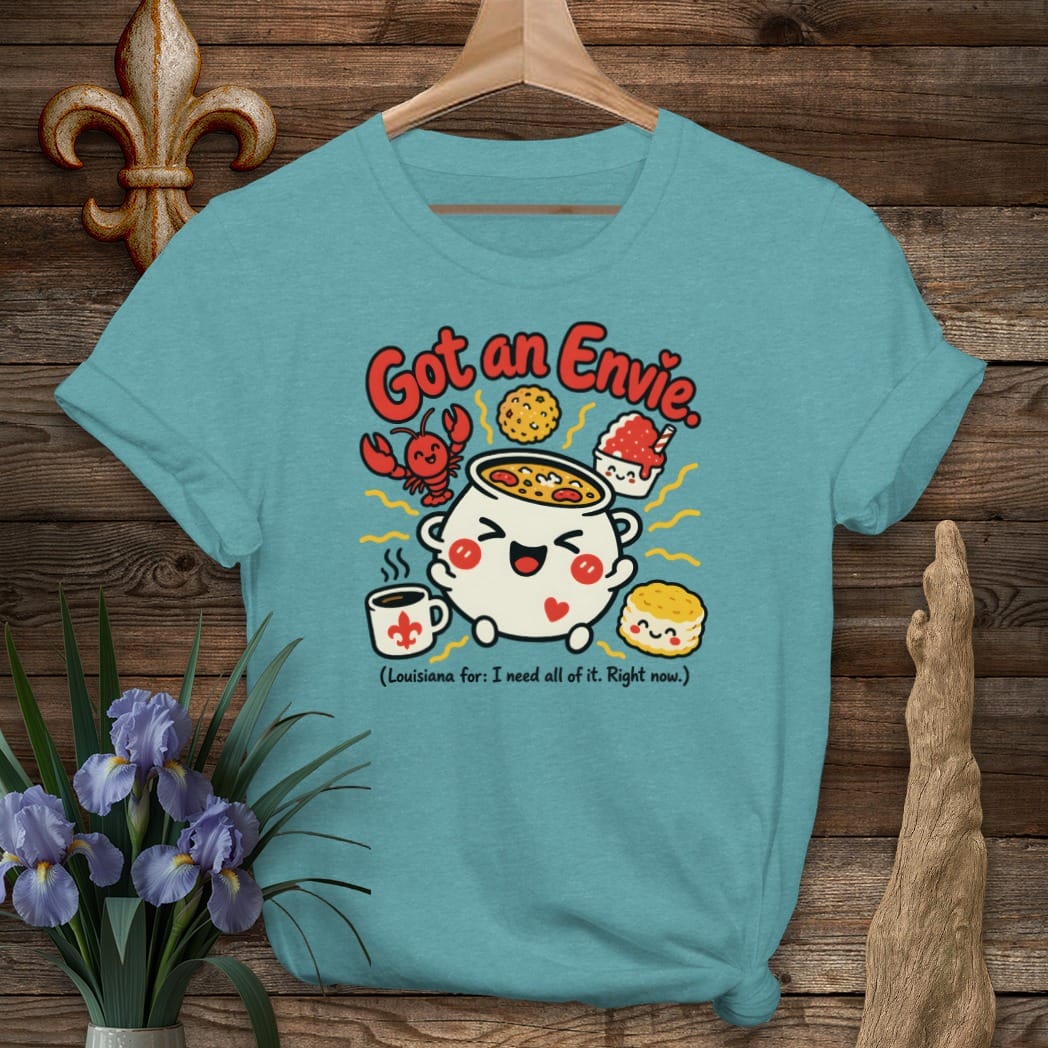 S / Heather Galapagos Blue Louisiana Got an Envie T-Shirt by Laissez Faire Wear
