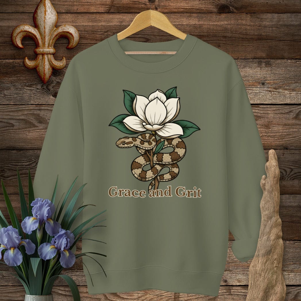 S / Military Green Louisiana Grace & Grit Sweatshirt by Laissez Faire Wear