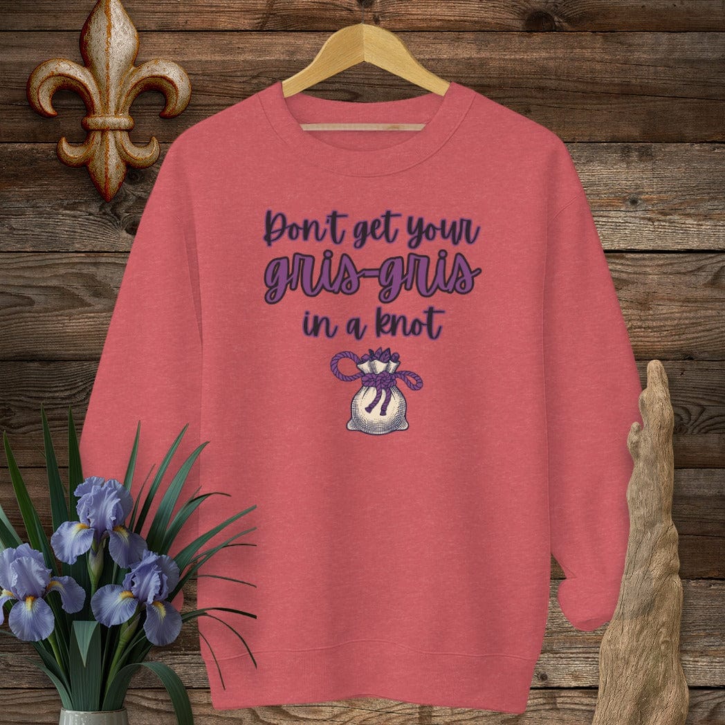 S / Heather Scarlet Red Louisiana Gris-gris in a Knot Sweatshirt by Laissez Faire Wear