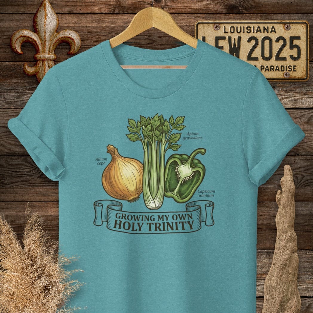 S / Heather Galapagos Blue Louisiana Growing The Holy Trinity T-Shirt by Laissez Faire Wear