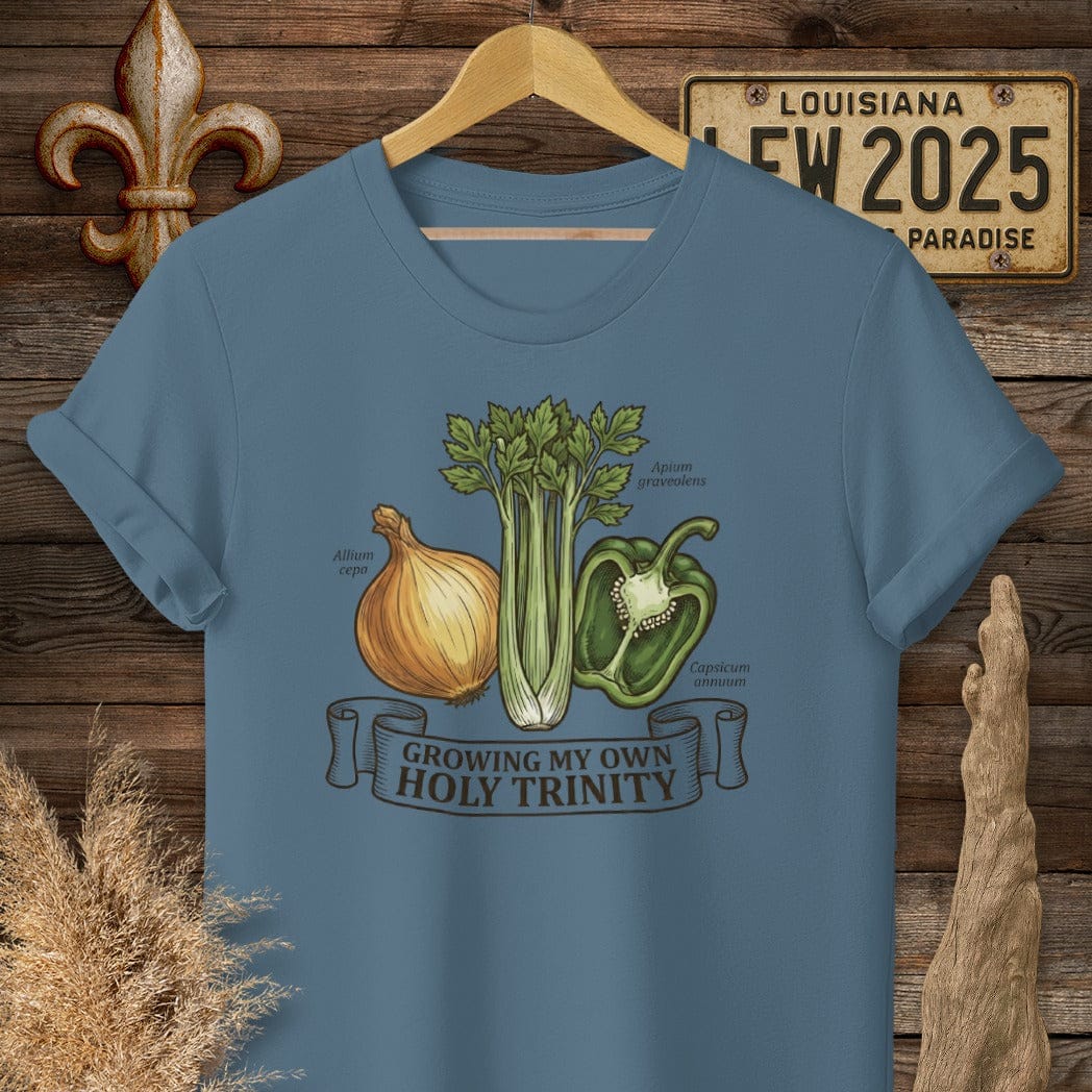 S / Indigo Blue Louisiana Growing The Holy Trinity T-Shirt by Laissez Faire Wear