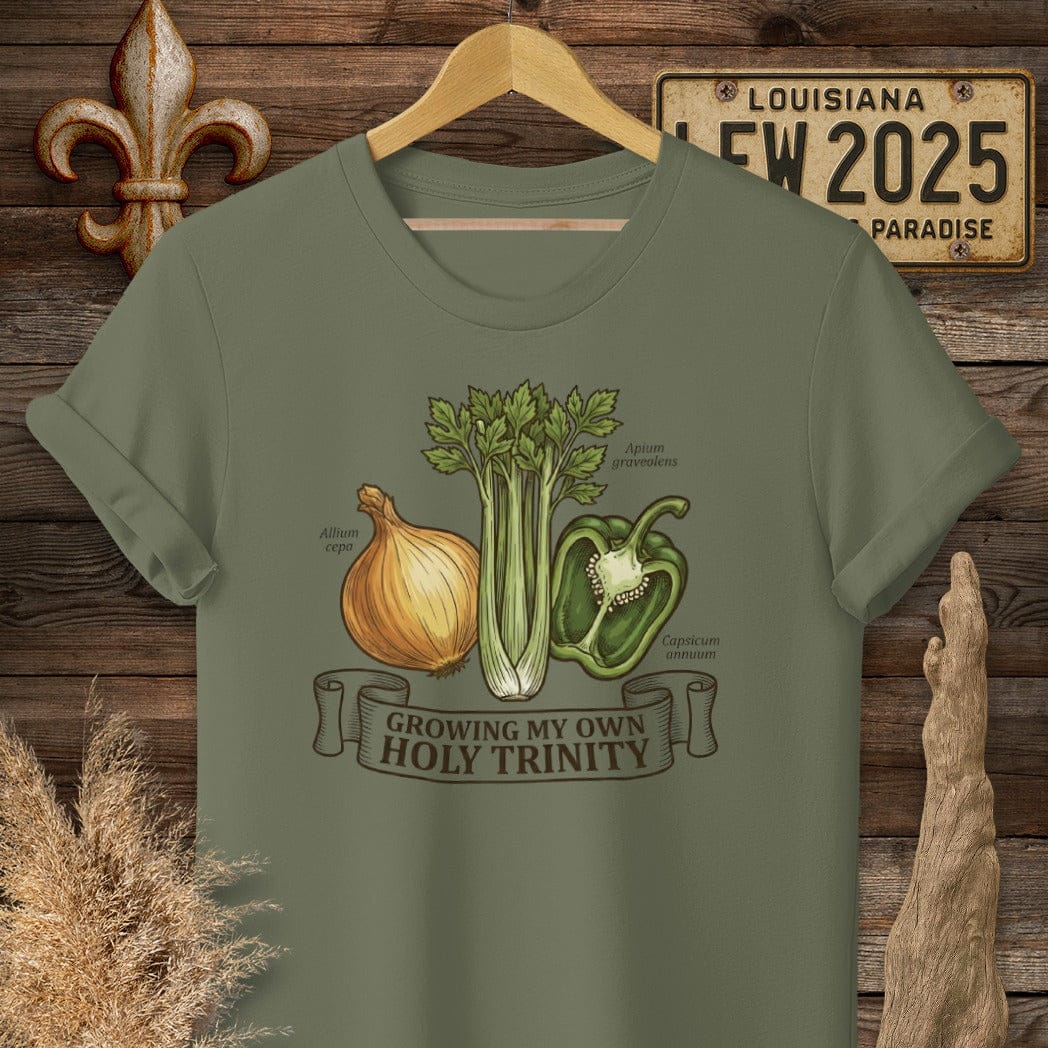 S / Military Green Louisiana Growing The Holy Trinity T-Shirt by Laissez Faire Wear