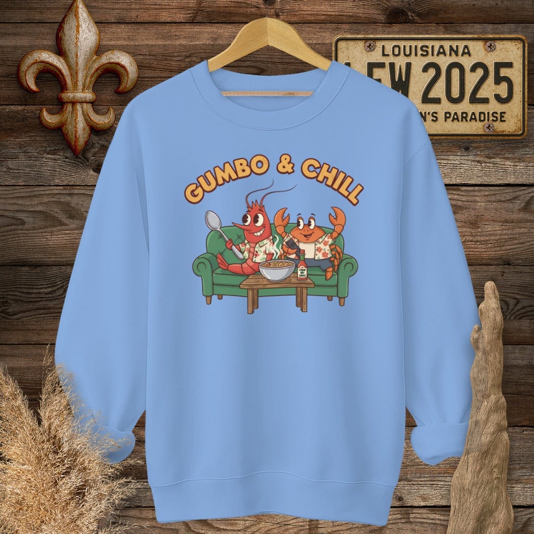S / Carolina Blue Louisiana Gumbo & Chill Sweatshirt by Laissez Faire Wear