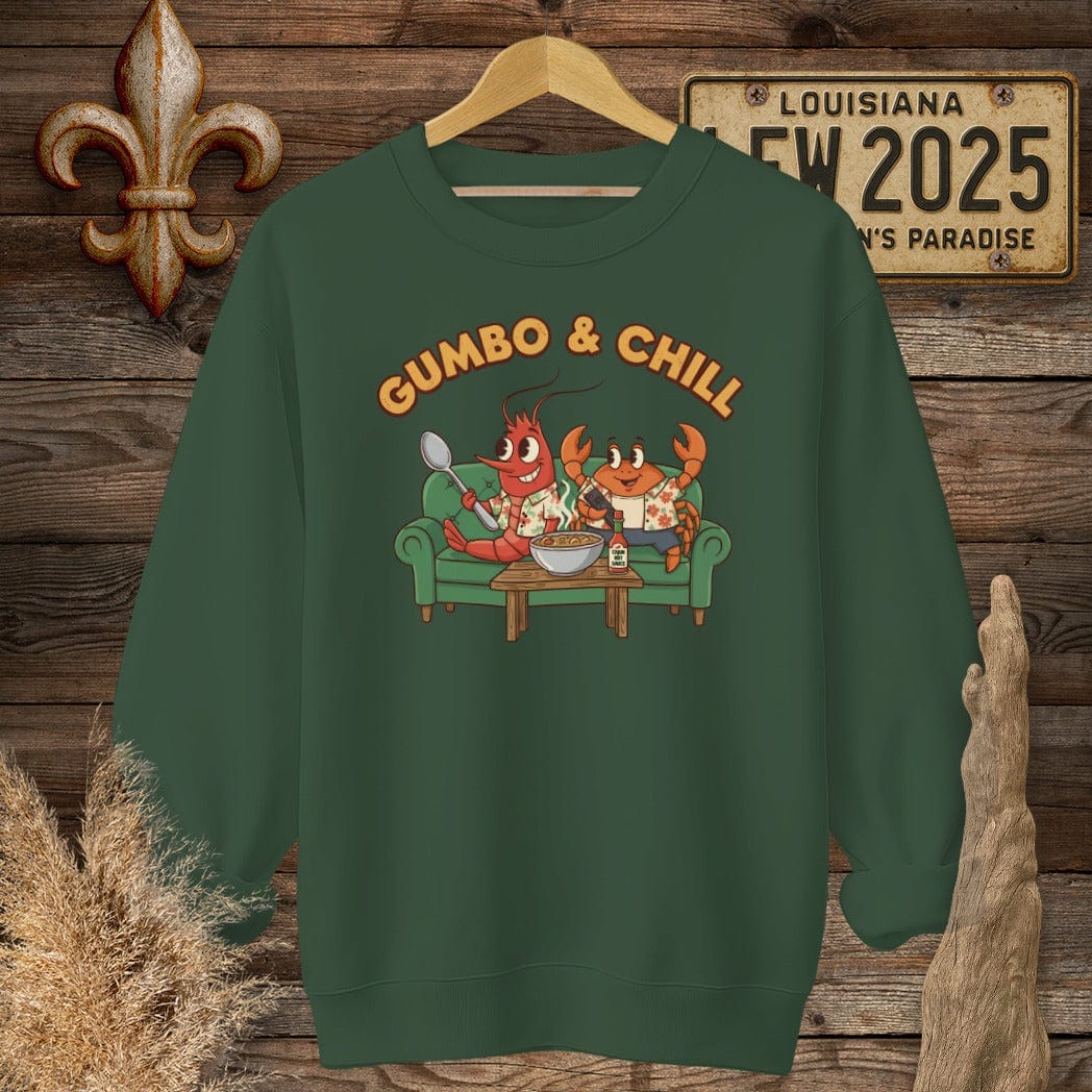 S / Forest Green Louisiana Gumbo & Chill Sweatshirt by Laissez Faire Wear