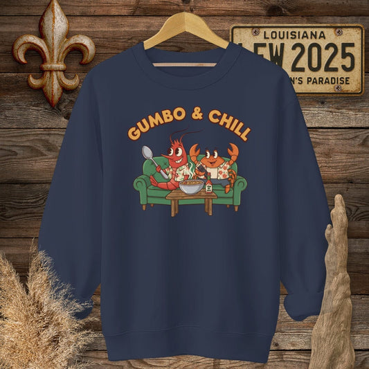 S / Navy Louisiana Gumbo & Chill Sweatshirt by Laissez Faire Wear