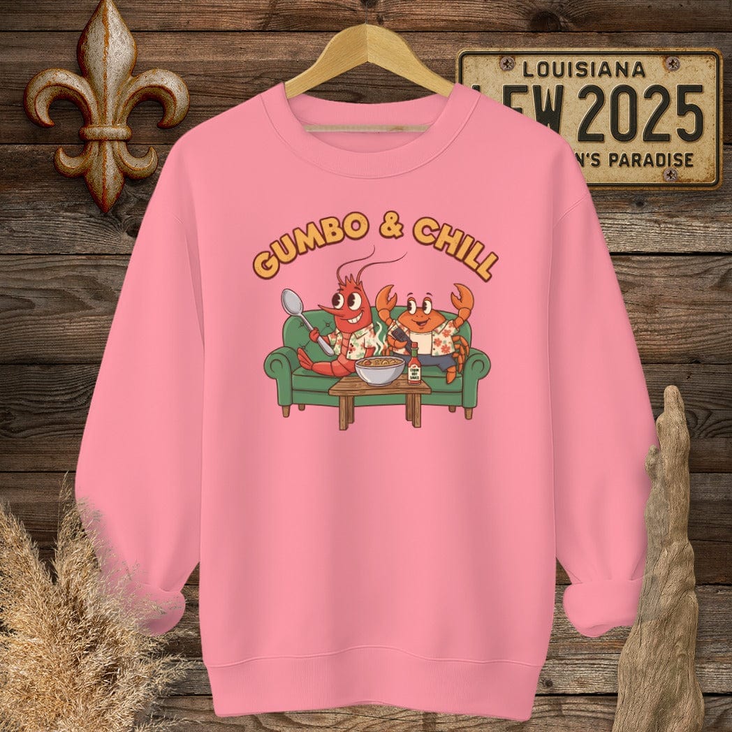 S / Safety Pink Louisiana Gumbo & Chill Sweatshirt by Laissez Faire Wear