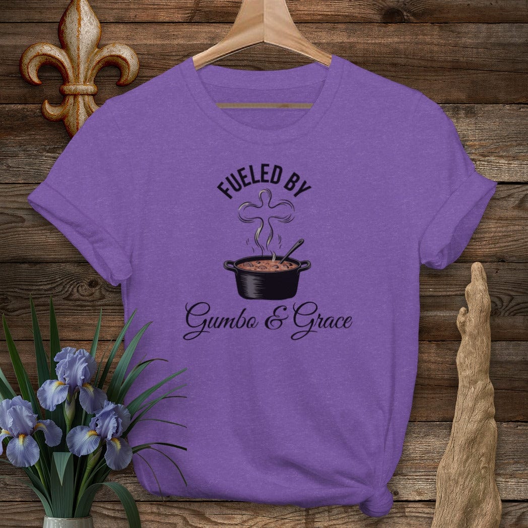 S / Heather Purple Louisiana Gumbo & Grace T-Shirt by Laissez Faire Wear