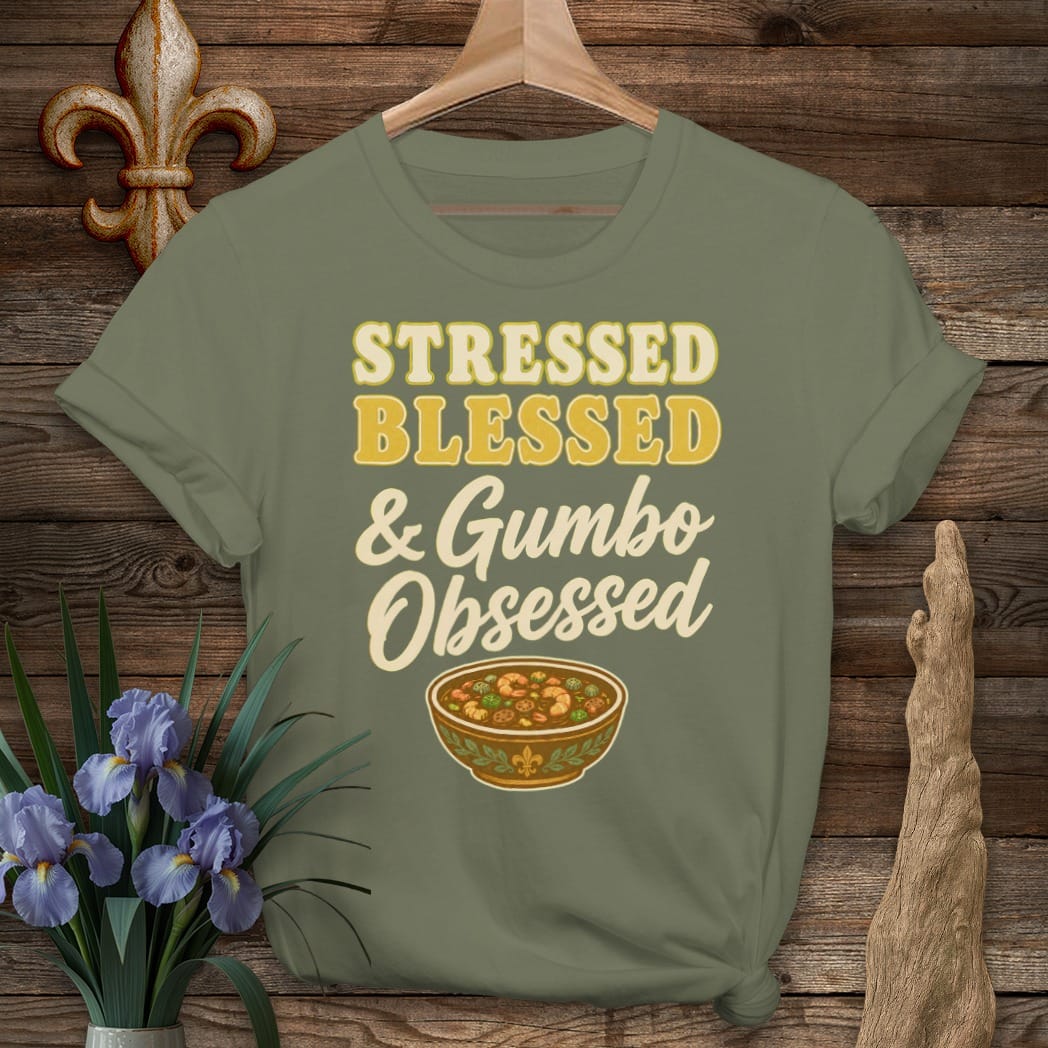 S / Military Green Louisiana Gumbo Obsessed T-Shirt by Laissez Faire Wear