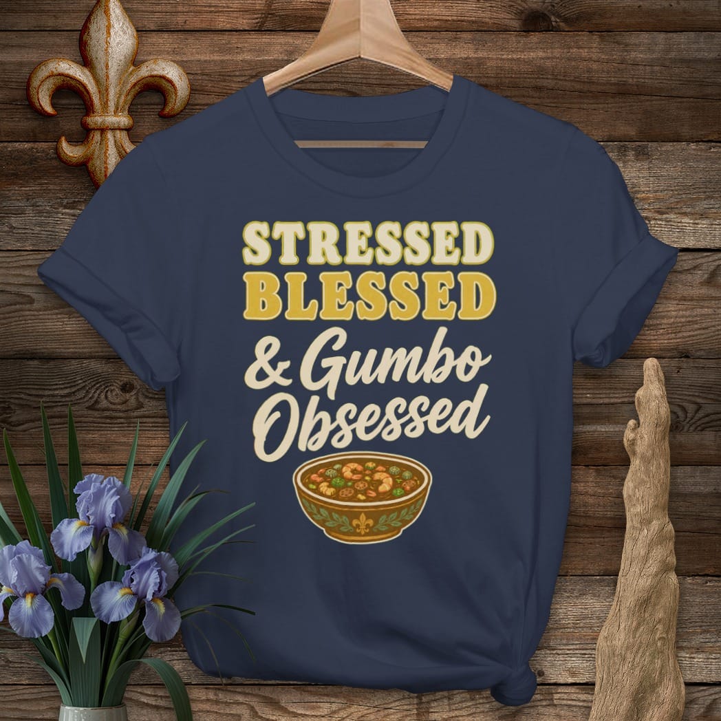 S / Navy Louisiana Gumbo Obsessed T-Shirt by Laissez Faire Wear