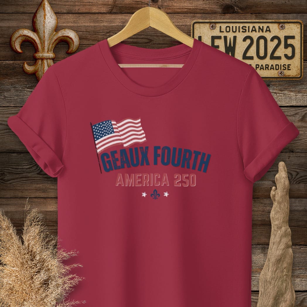 S / Cardinal Red Louisiana Happy Geaux Fourth T-Shirt by Laissez Faire Wear