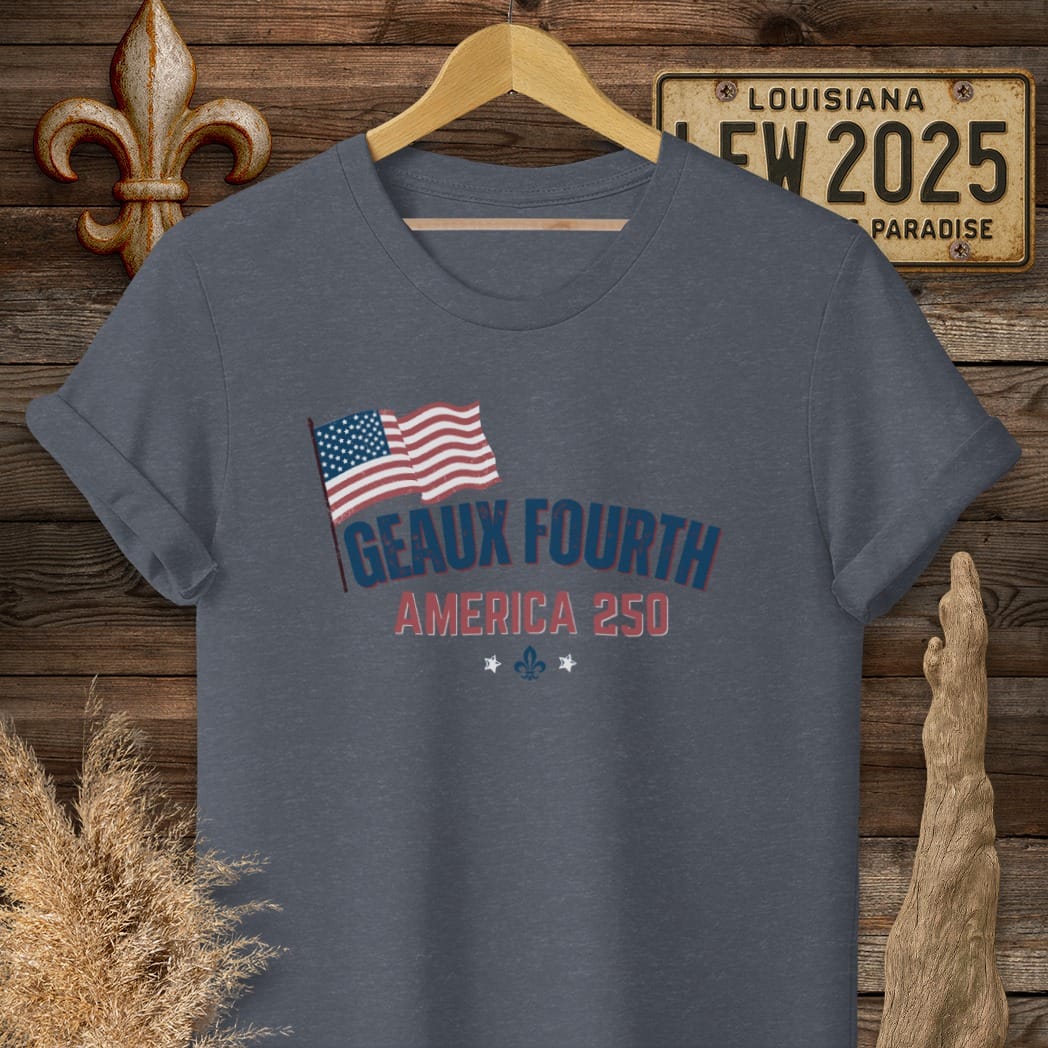 S / Heather Navy Louisiana Happy Geaux Fourth T-Shirt by Laissez Faire Wear