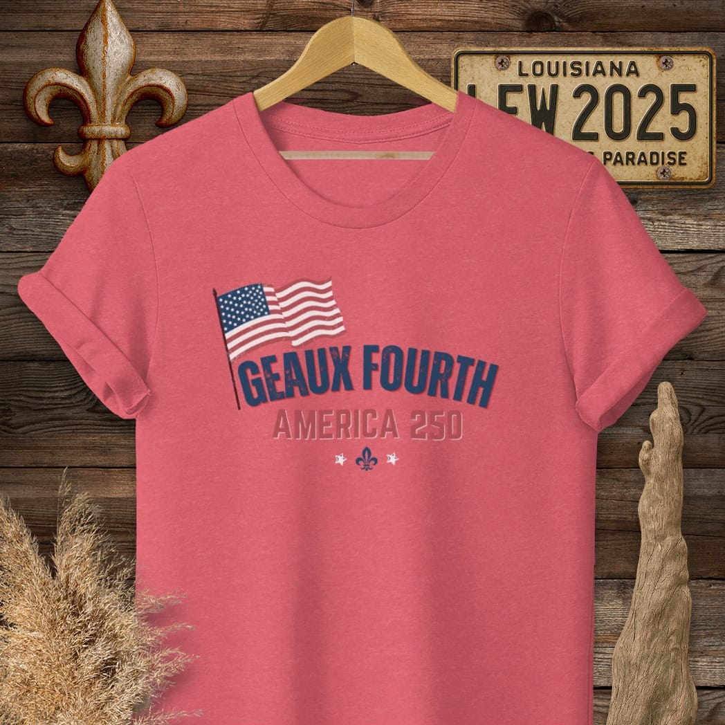 S / Heather Red Louisiana Happy Geaux Fourth T-Shirt by Laissez Faire Wear