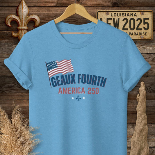 S / Heather Sapphire Louisiana Happy Geaux Fourth T-Shirt by Laissez Faire Wear