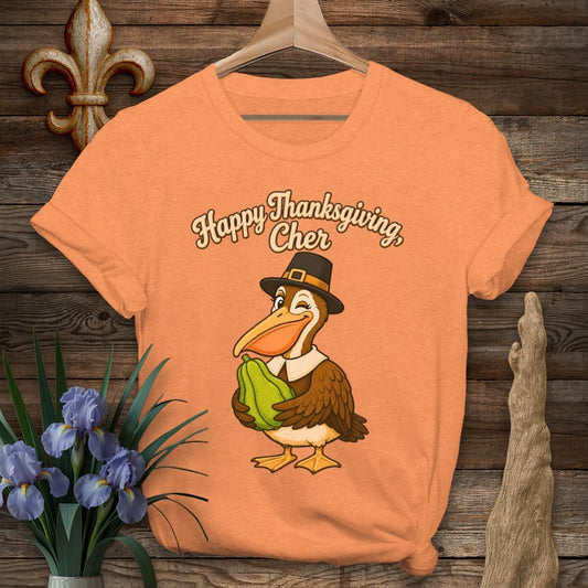 S / Heather Orange Louisiana Happy Thanksgiving Cher T-Shirt by Laissez Faire Wear