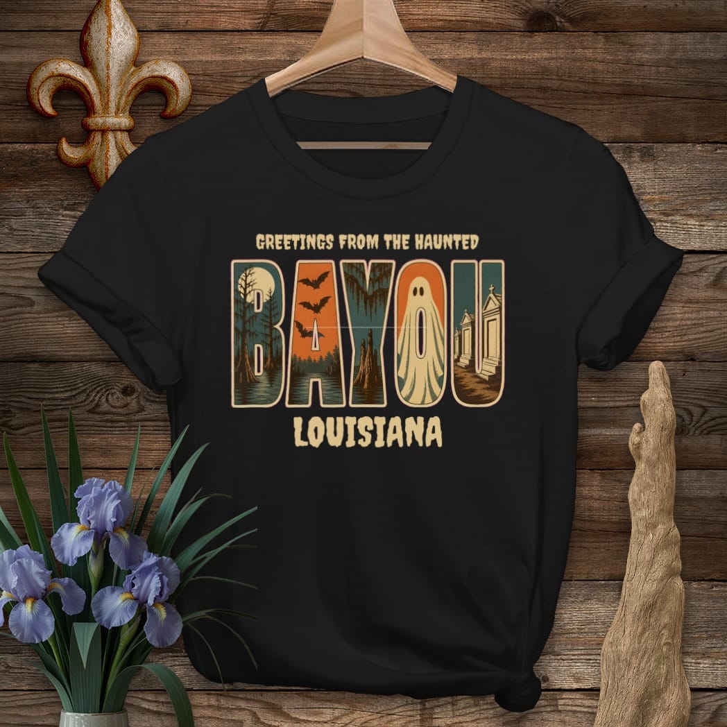 S / Black Louisiana Haunted Bayou T-Shirt by Laissez Faire Wear