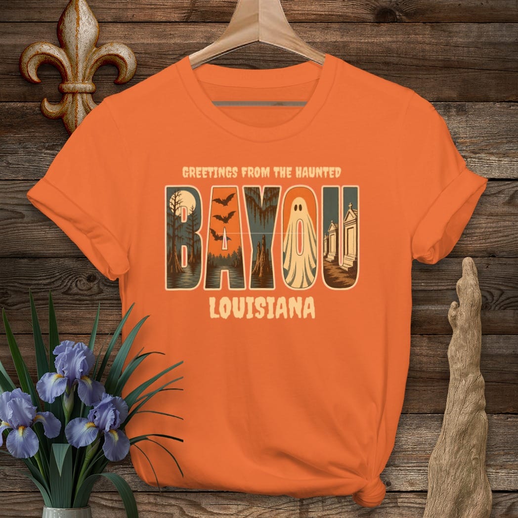 S / Orange Louisiana Haunted Bayou T-Shirt by Laissez Faire Wear