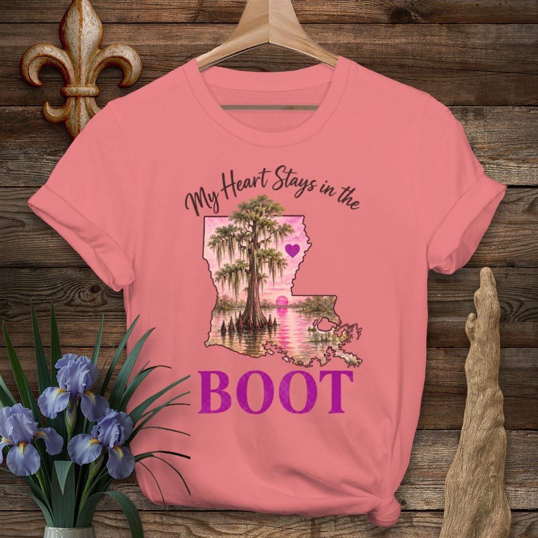 S / Coral Silk Louisiana Heart in the Boot T-Shirt by Laissez Faire Wear