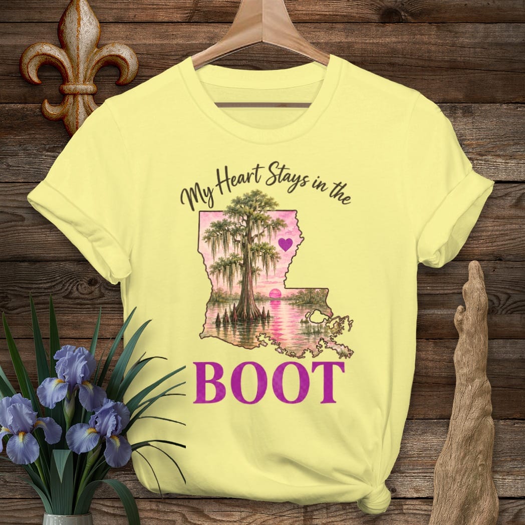 S / Cornsilk Louisiana Heart in the Boot T-Shirt by Laissez Faire Wear