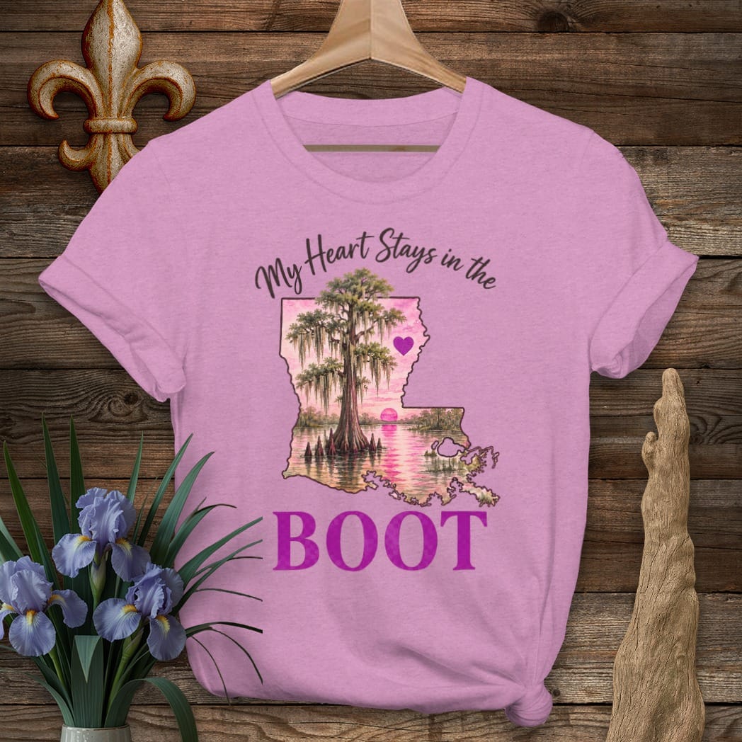 S / Heather Radiant Orchid Louisiana Heart in the Boot T-Shirt by Laissez Faire Wear