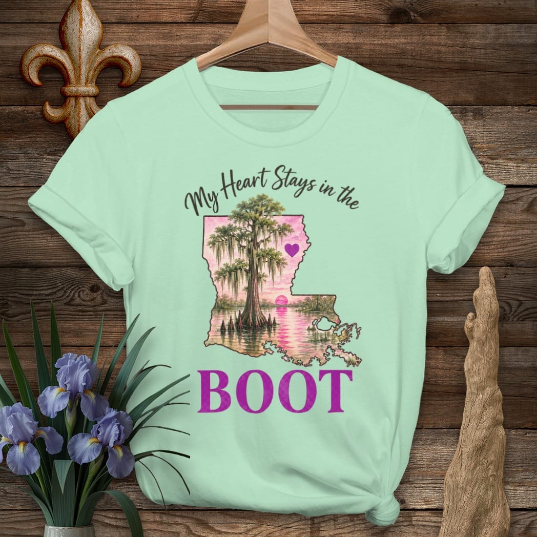 S / Mint Green Louisiana Heart in the Boot T-Shirt by Laissez Faire Wear