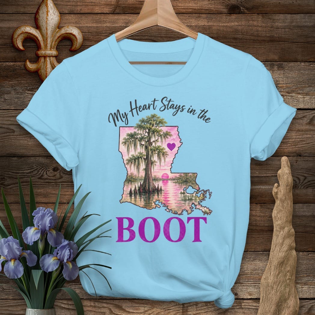S / Sky Louisiana Heart in the Boot T-Shirt by Laissez Faire Wear