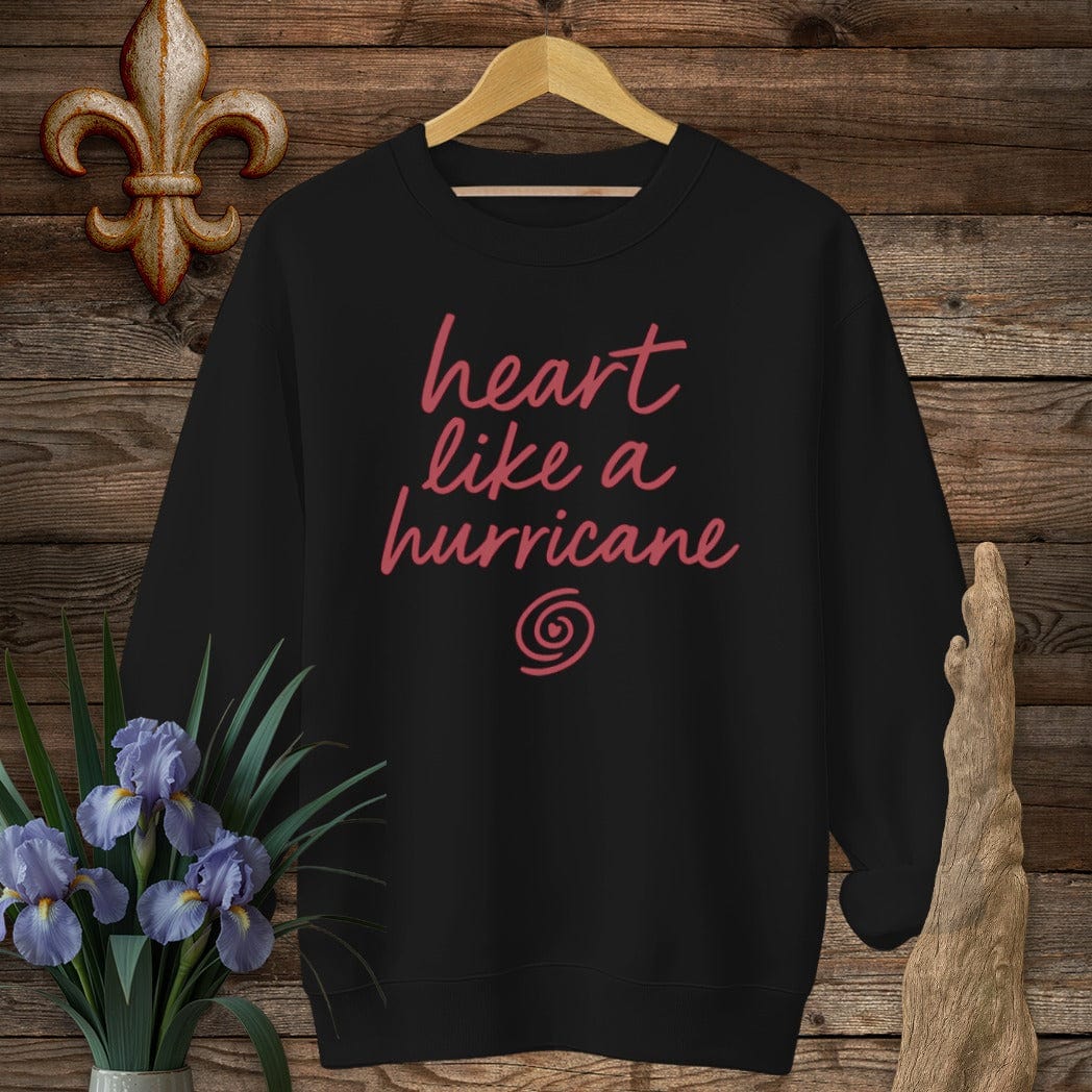 S / Black Louisiana Heart Like a Hurricane Sweatshirt by Laissez Faire Wear
