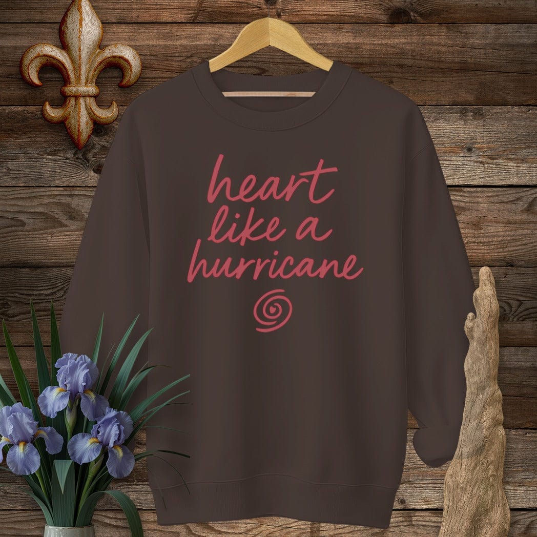 S / Dark Chocolate Louisiana Heart Like a Hurricane Sweatshirt by Laissez Faire Wear