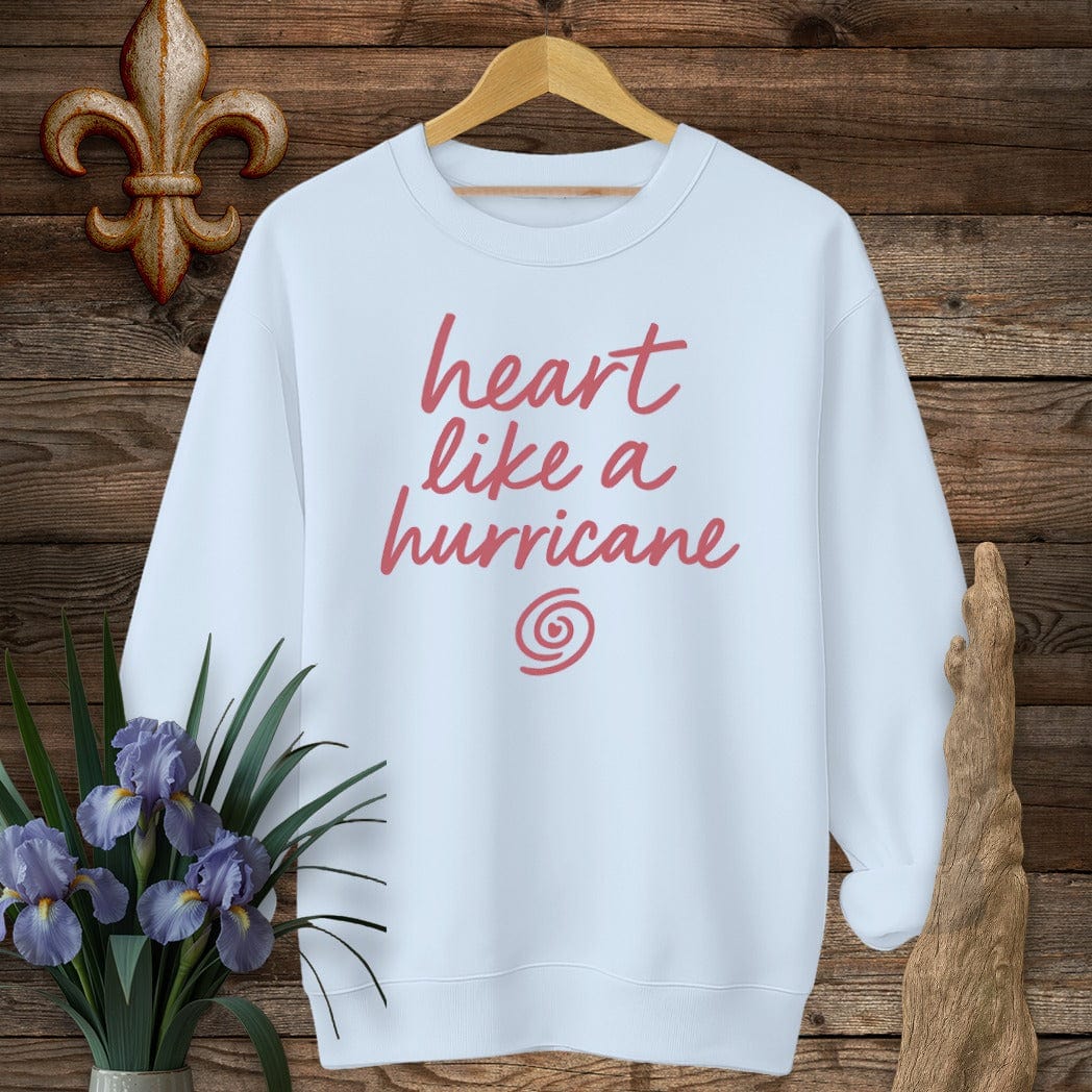 S / Light Blue Louisiana Heart Like a Hurricane Sweatshirt by Laissez Faire Wear