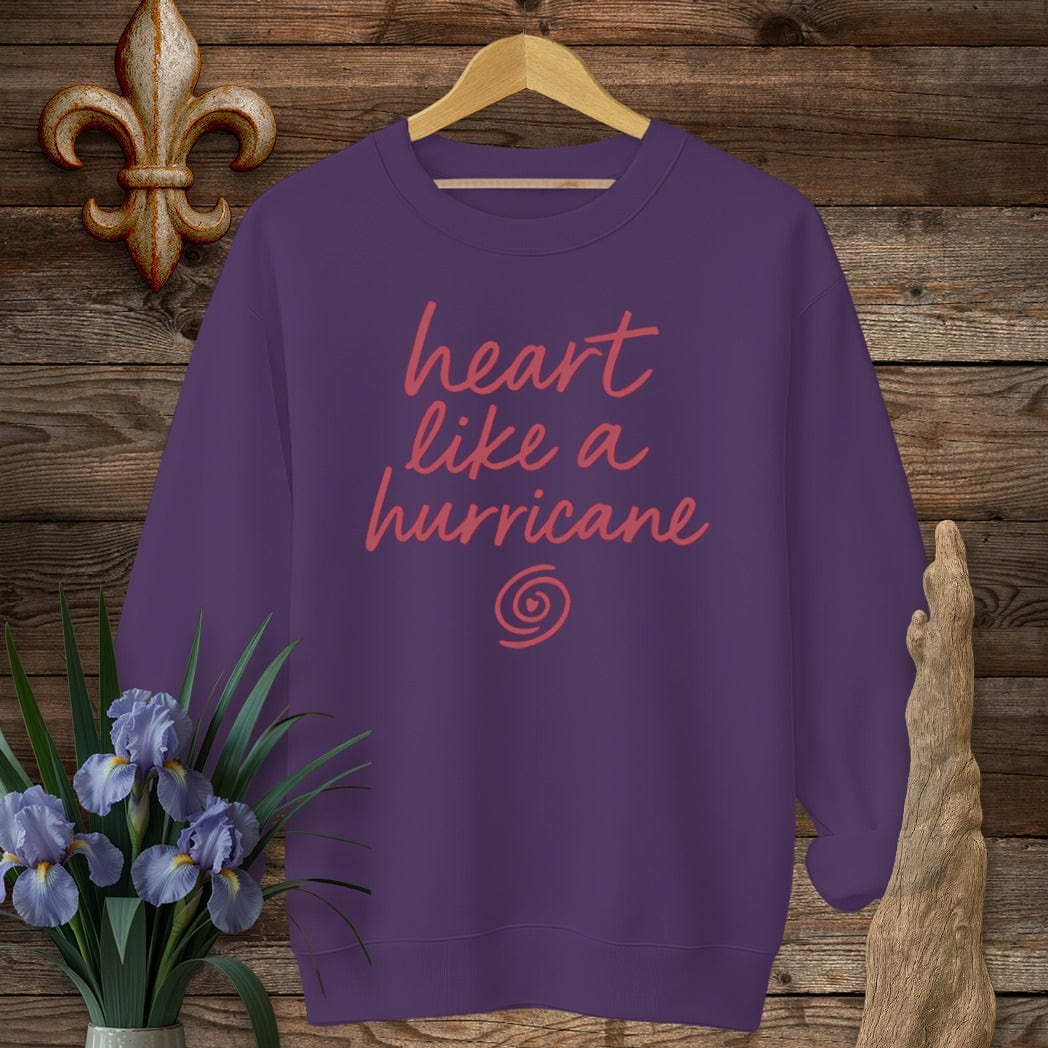 S / Purple Louisiana Heart Like a Hurricane Sweatshirt by Laissez Faire Wear