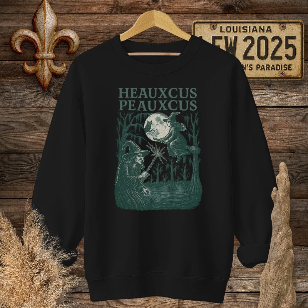 S / Black Louisiana Heauxcus Peauxcus Halloween Sweatshirt by Laissez Faire Wear