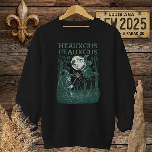 S / Black Louisiana Heauxcus Peauxcus Halloween Sweatshirt by Laissez Faire Wear