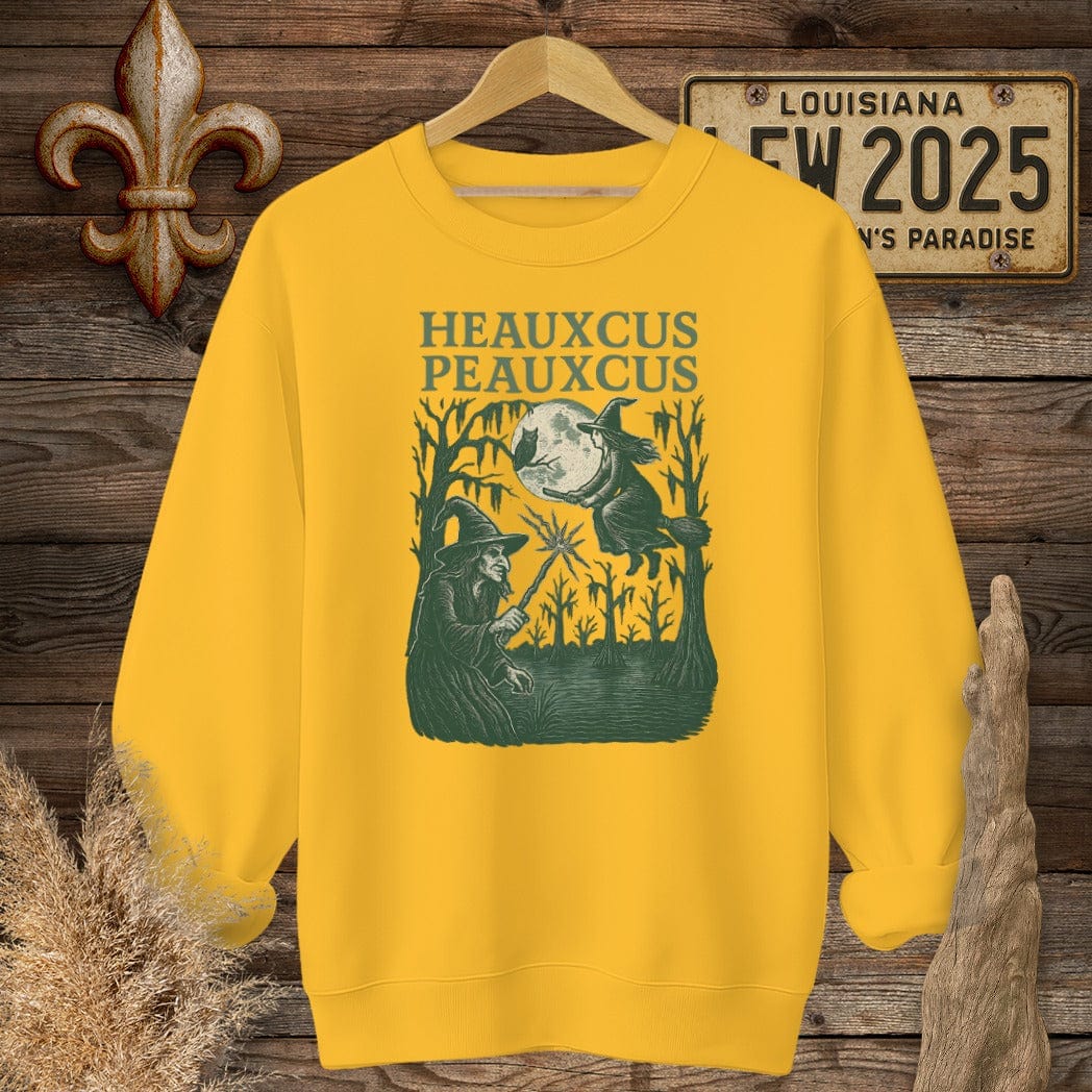S / Gold Louisiana Heauxcus Peauxcus Halloween Sweatshirt by Laissez Faire Wear
