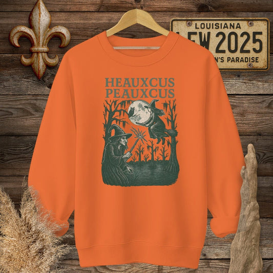 S / Orange Louisiana Heauxcus Peauxcus Halloween Sweatshirt by Laissez Faire Wear