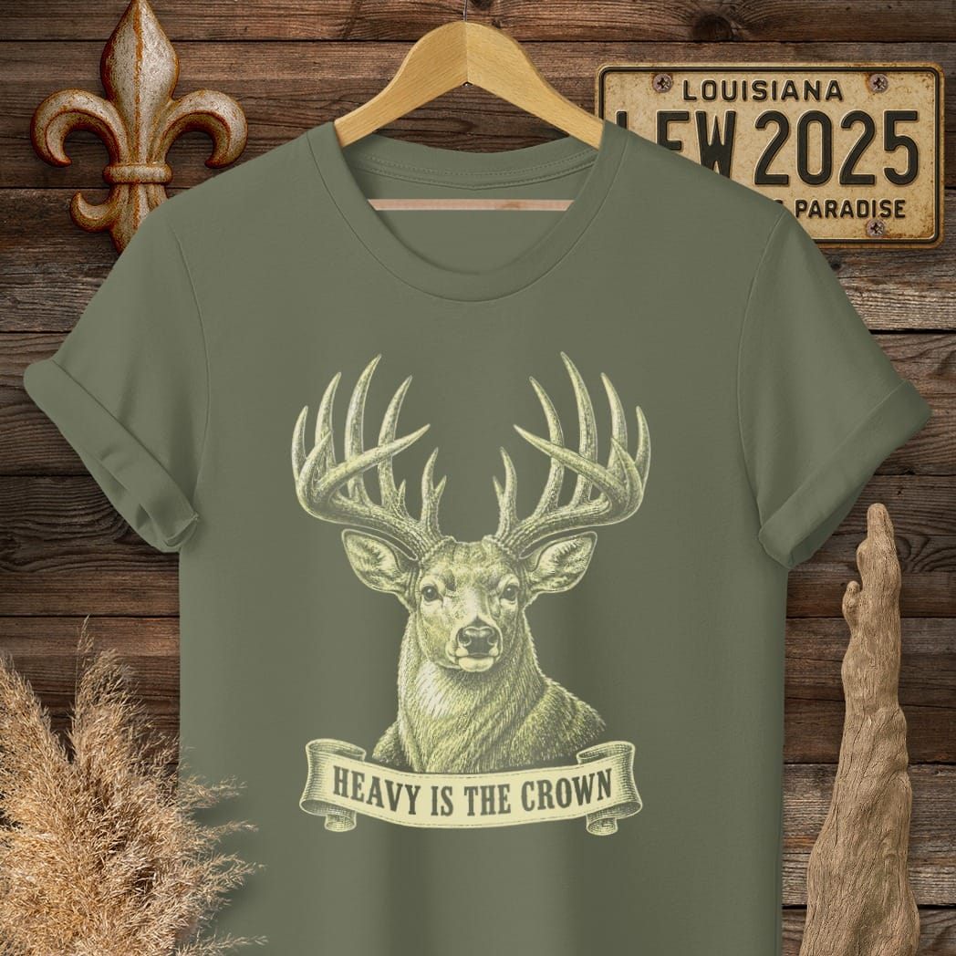 S / Military Green Louisiana Heavy is the Crown T-Shirt by Laissez Faire Wear