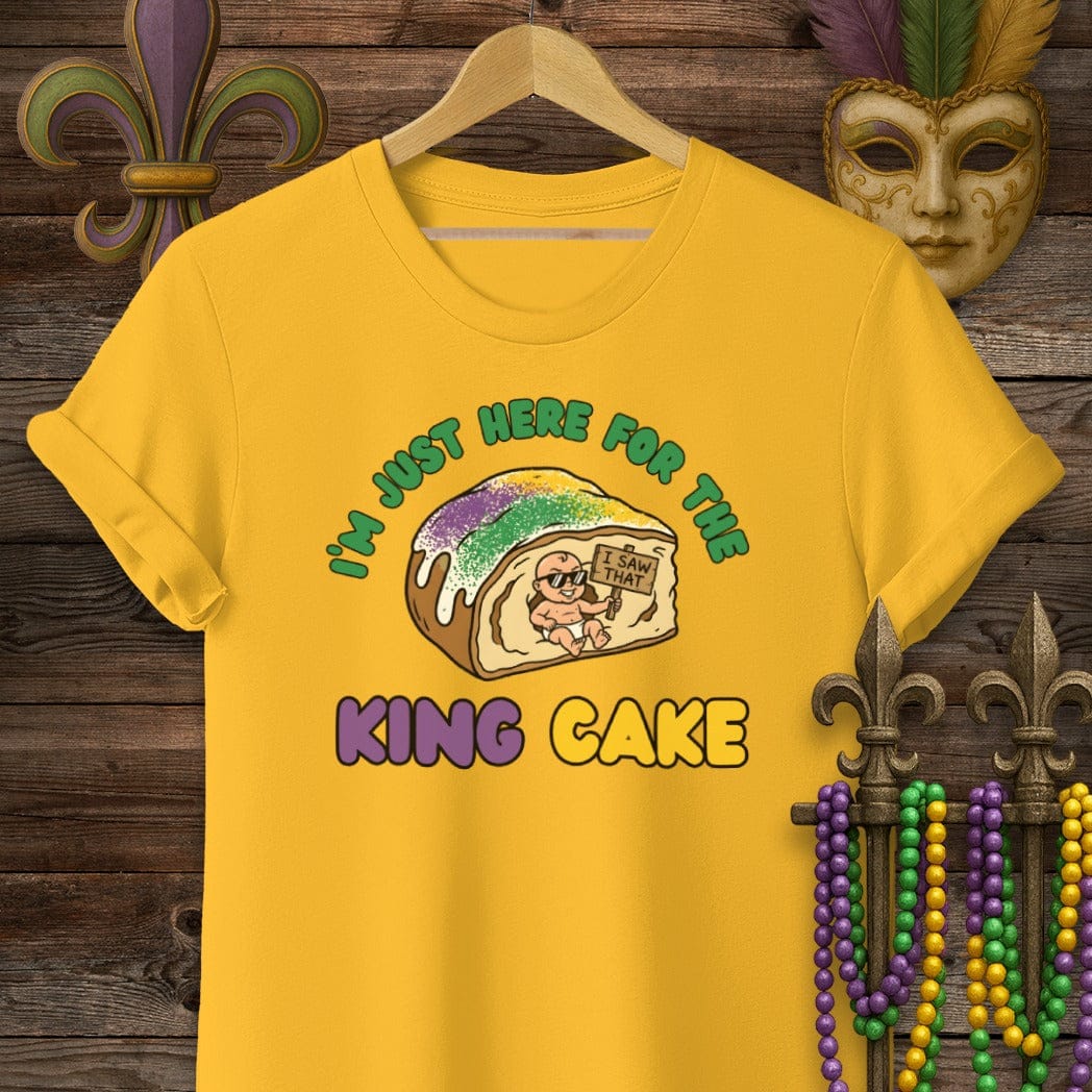 S / Gold Louisiana Here For The King Cake T-Shirt by Laissez Faire Wear