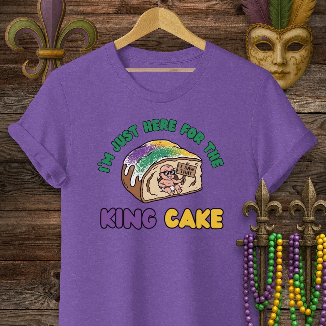 S / Heather Purple Louisiana Here For The King Cake T-Shirt by Laissez Faire Wear