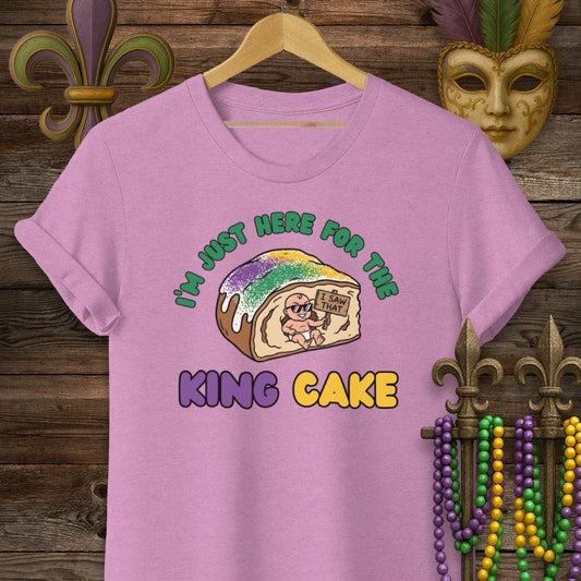 S / Heather Radiant Orchid Louisiana Here For The King Cake T-Shirt by Laissez Faire Wear