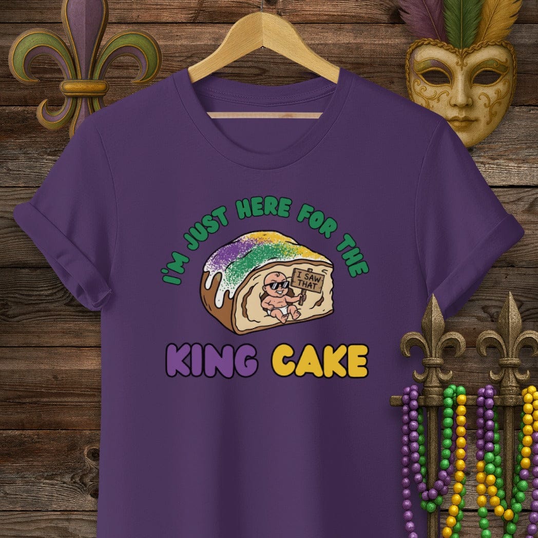 S / Purple Louisiana Here For The King Cake T-Shirt by Laissez Faire Wear