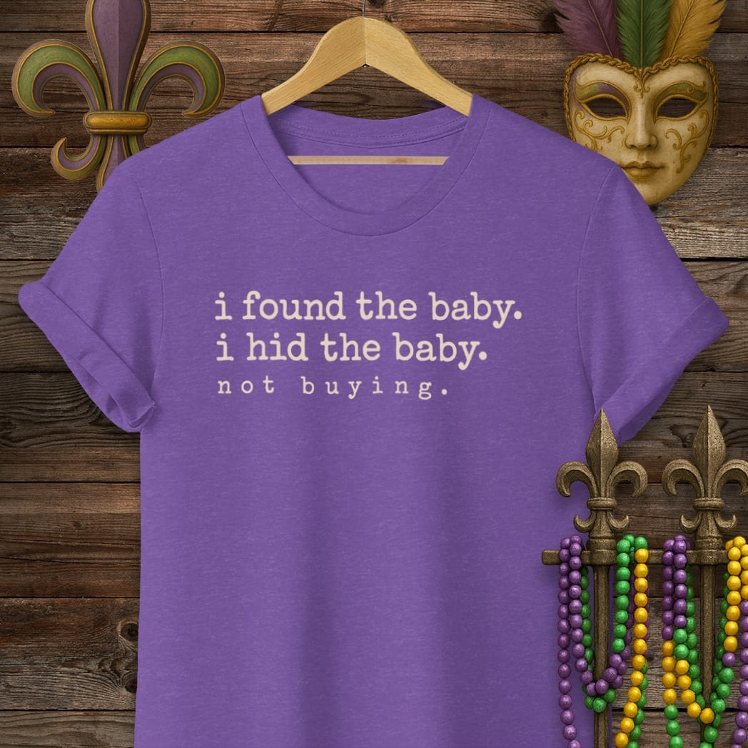 S / Heather Purple Louisiana Hid the Baby T-Shirt by Laissez Faire Wear