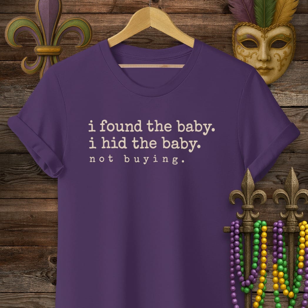 S / Purple Louisiana Hid the Baby T-Shirt by Laissez Faire Wear