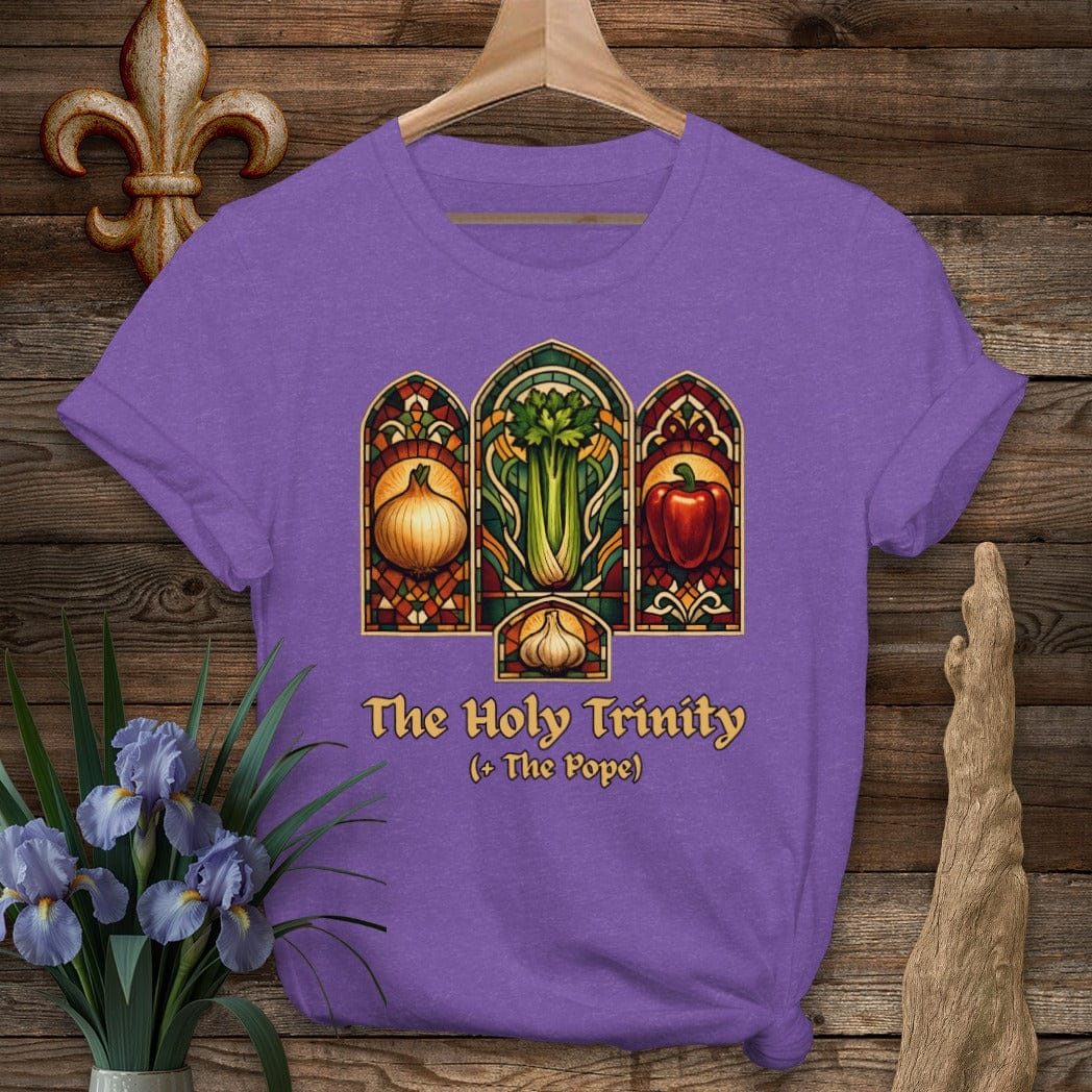 S / Heather Purple Louisiana Holy Trinity Stained Glass T-Shirt by Laissez Faire Wear
