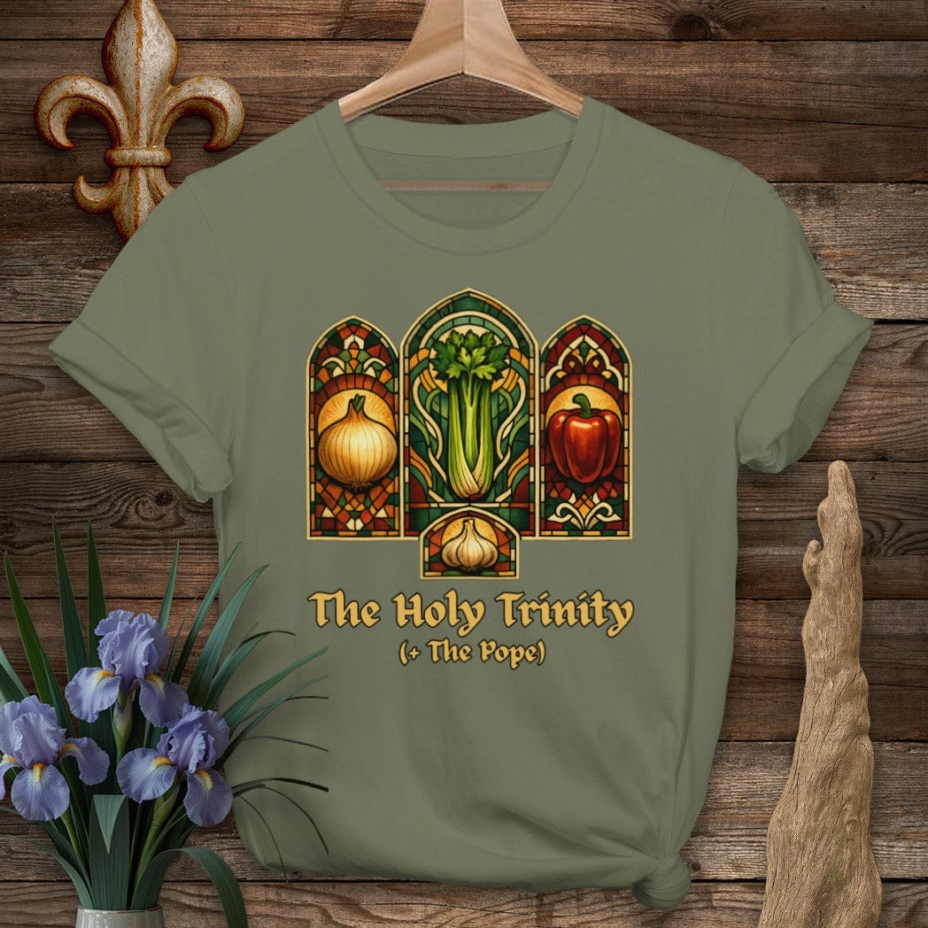 S / Military Green Louisiana Holy Trinity Stained Glass T-Shirt by Laissez Faire Wear