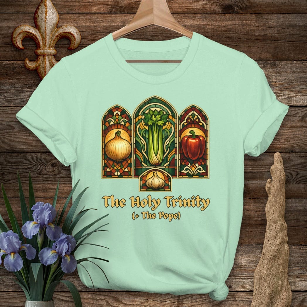 S / Mint Green Louisiana Holy Trinity Stained Glass T-Shirt by Laissez Faire Wear