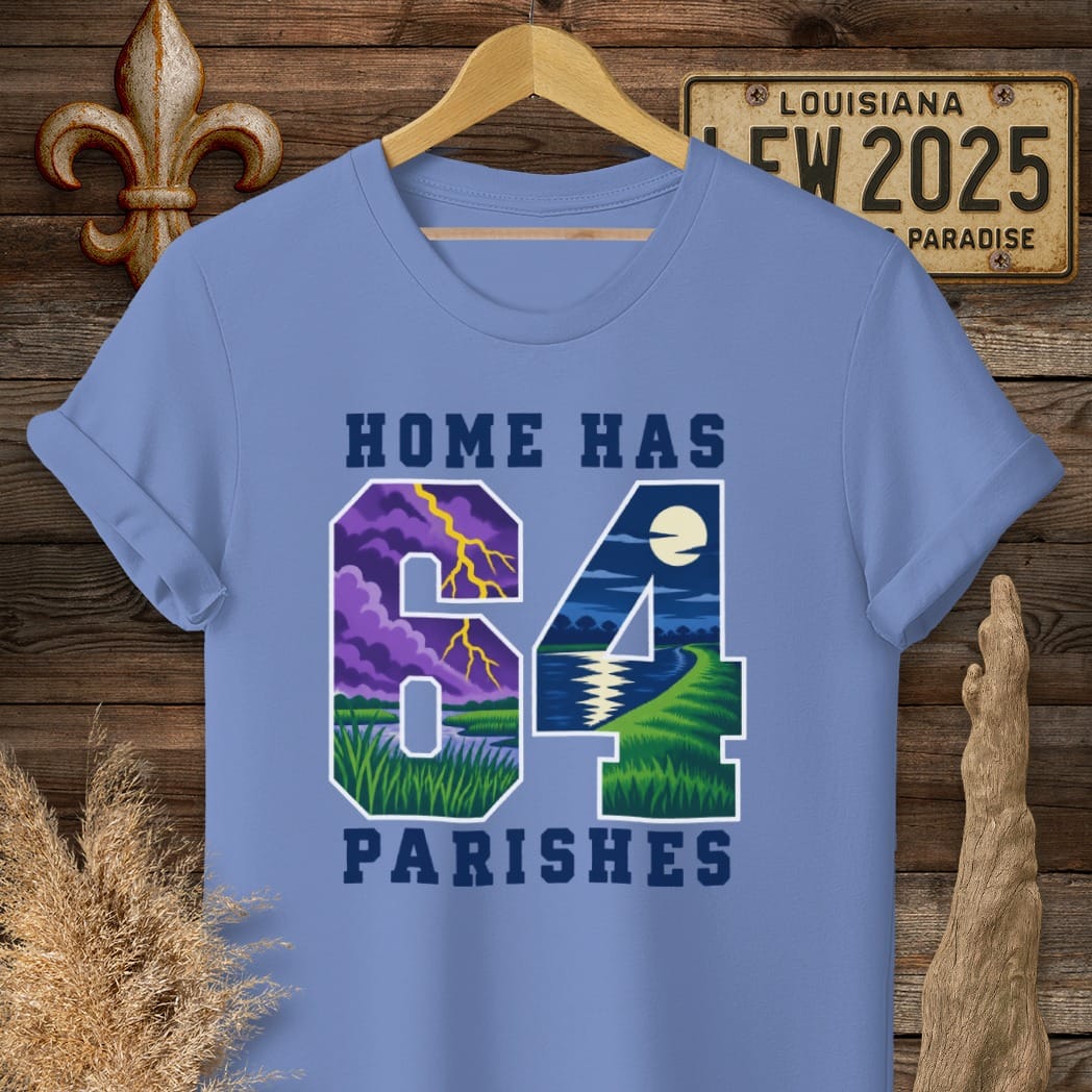 S / Iris Louisiana Home Has 64 T-Shirt by Laissez Faire Wear