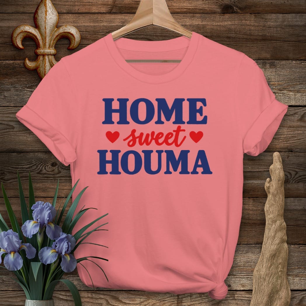 S / Coral Silk Louisiana Home Sweet Houma T-Shirt by Laissez Faire Wear