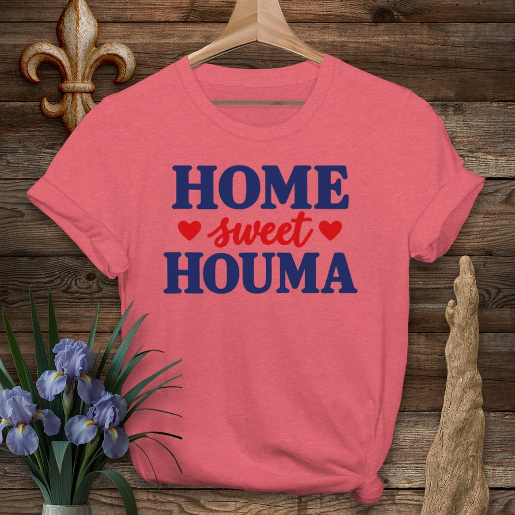 S / Heather Red Louisiana Home Sweet Houma T-Shirt by Laissez Faire Wear