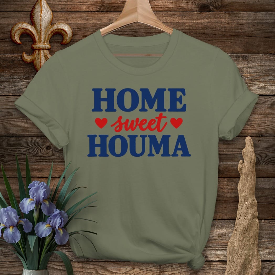 S / Military Green Louisiana Home Sweet Houma T-Shirt by Laissez Faire Wear